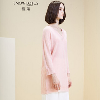 雪莲 SNOW LOTUS秋冬山羊绒中长款V领女套头衫针织衫羊绒衫 773172 橘粉色 105