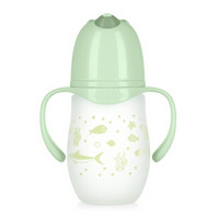 亲亲我（kidsme）婴儿宽口径宝宝硅胶防护玻璃奶瓶带手柄吸管240ml綠色