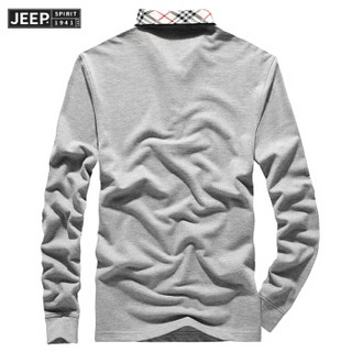 吉普JEEP 长袖T恤男POLO衫2019秋季新品翻领纯色棉质男士男装上衣RSC96036 黑色 L