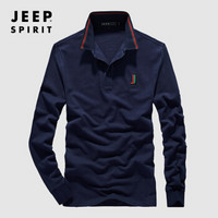 吉普JEEP 长袖T恤男POLO衫2019秋季新品翻领棉质男士潮休闲男装上衣 RSC96037 深蓝色 2XL