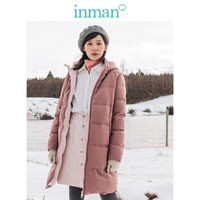 茵曼（INMAN）2019冬装新款纯色连帽拉链直筒宽松保暖长款羽绒服外套女 18941|21573 砖红色 XL