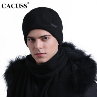 CACUSS Z0251秋冬毛线帽子男羊毛针织帽男护耳保暖套头帽 黑色