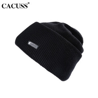 CACUSS Z0251秋冬毛线帽子男羊毛针织帽男护耳保暖套头帽 黑色