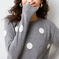 仙丫 2019秋冬季新品女装针织衫女波点圆领加厚套头长袖打底衫宽松针织衫毛衣女 GZHB9992023 浅灰色 XXL