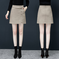 BANDALY 半身裙女2019秋冬季女装新款毛呢短裙外穿高腰A字裙一步裙加厚包臀裙 HZD9-521 卡其色 M