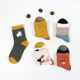 猫人女童棉袜四季款中大童条纹爱心卡通中筒袜子5双装3-16岁 混色5双装（1035） M（4-7岁）