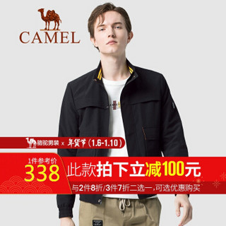 骆驼（CAMEL）男装 2019秋冬新款韩版潮流夹克男士时尚立领茄克衫休闲外套 D9F110307 黑色L