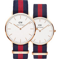 丹尼尔惠灵顿（Daniel Wellington）DW情侣对表红蓝两色尼龙 金边男表+金边女表（2支装）