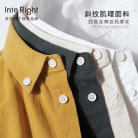 INTERIGHT 长袖衬衫男 全棉修身衬衣 纯色潮流方领衬衫外套 CSA9539MI 黄色 XL