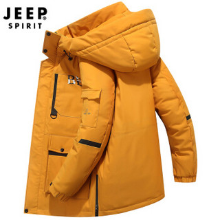 吉普 JEEP 羽绒服2019男士时尚韩版中长款纯色大口袋羽绒外套 D1909 黄色 XL