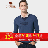 骆驼（CAMEL）男装 2019秋季新款圆领男士针织衫宽松休闲字母毛衣上衣男 FH9400073 海蓝_M