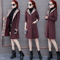 莉夏乐 毛呢大衣女显瘦中长款秋冬季2019新款女装英伦风连帽风衣韩版气质外套 HZ5009-19132 紫红色 M