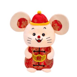 毛绒玩具鼠年吉祥物年会活动礼品批发生肖新年礼物娃娃 招财鼠米白