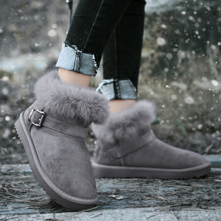 双星冬季时尚雪地靴短筒女棉鞋加厚加绒保暖鞋子百搭潮靴子 AE1001 灰色（女款） 40