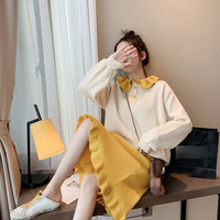 薇图（vitto）女装2019年冬季韩版显瘦时尚针织宽松学生气质毛衣两件套SWml063VT 黄色 均码
