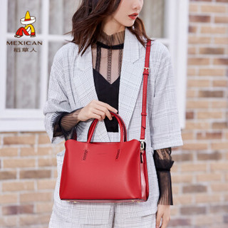稻草人（MEXICAN）包包女包大容量手提包时尚简约单肩斜挎包 红色