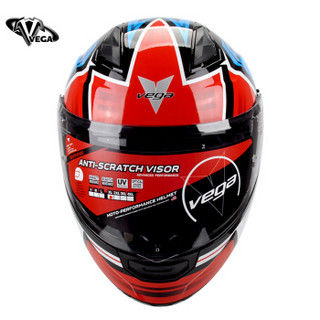 美国VEGA ST-10 云彩红蓝L码 摩托车头盔双镜片揭面盔冬季保暖男女保暖全盔电动车安全帽