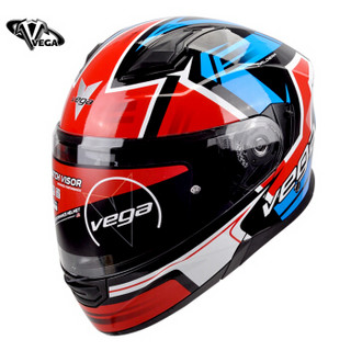 美国VEGA ST-10 云彩红蓝L码 摩托车头盔双镜片揭面盔冬季保暖男女保暖全盔电动车安全帽