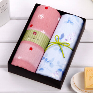 日本内野（UCHINO）和风2条装毛巾礼盒 纯棉纱布 精致优雅 舒适吸水 粉蓝色 70g/条 面巾尺寸34*83cm/条