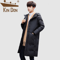 金盾（KIN DON）羽绒服 男2019冬季新款休闲百搭韩版潮流加厚连帽长款过膝羽绒外套 QT3008-1-Y7805 黑色 M