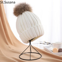 圣苏萨娜帽子女冬季韩版时尚潮流可爱学生保暖针织毛球毛线帽SSN2523 白色