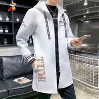 稻草人(MEXICAN)风衣男2019年冬季新款韩版百搭保暖中长款连帽外套时尚豹子印花夹克 白色 2XL