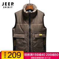 吉普 JEEP 马甲男士棉冬季新款时尚保暖大口袋工装马夹外套 D8912 咖啡色 3XL