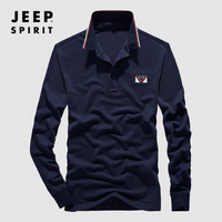 吉普JEEP 长袖T恤男POLO衫2019秋季新品翻领纯色棉质男士男装上衣RSC96033 深蓝色 2XL