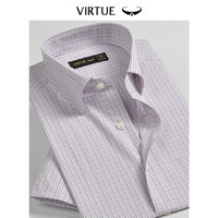 Virtue富绅休闲格子男士短袖抗皱透气宽松衬衫 C403S13M 红色格纹 40