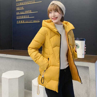 MAX WAY 女装 2019冬季短款连帽学院风加厚大码棉服QDmw0820 黄色 2XL