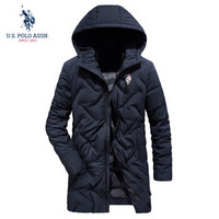 U.S. POLO ASSN.羽绒服男中长款连帽保暖青年2019冬季新品白鸭绒休闲加绒加厚外套男装 6194117167 藏蓝 2XL