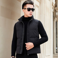 凯撒KAISER 90%白鸭绒立领连帽中长款羽绒服男士外套2019冬季新款加厚上衣 黑色 M