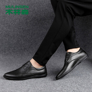 木林森（MULINSEN）韩版简约商务休闲鞋男鞋 时尚青年休闲皮鞋男系带牛皮单鞋子 黑色 44 2127