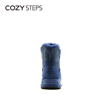 COZY STEPS女士防滑保暖澳洲羊皮毛一体爆米花大底雪地靴8D024 深蓝色 35