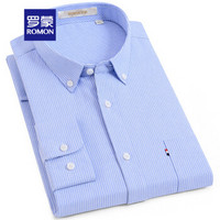 罗蒙（ROMON）长袖衬衫男士2019新款条纹韩版修身商务青年时尚休闲衬衣男 HF63123 蓝色 42
