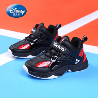 迪士尼童鞋男童运动鞋新款秋冬季加绒保暖革面儿童学生篮球鞋M395180 黑红 29
