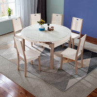 全友家居 餐桌椅组合现代简约小户型可伸缩折叠钢化玻璃餐桌椅70562  一桌六椅