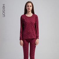 海之宁 保暖内衣女秋衣秋裤套装全棉加厚加绒宽松中高领老3217-1 圆领茄紫 M