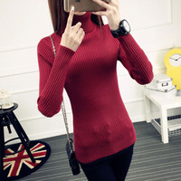 仙丫 2019秋冬季新款女装新品针织衫女纯色网红短款内搭套头加厚长袖打底衫 yw351229 酒红色 均码
