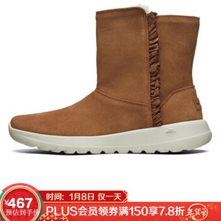 斯凯奇（Skechers）女款保暖绒毛 时尚甜美荷叶边中筒雪地靴 休闲鞋15525 栗色/CSNT 36