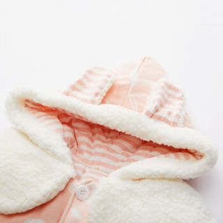威尔贝鲁（WELLBER）宝宝披风连帽卡通造型新生儿外出服披肩夹棉披风粉色
