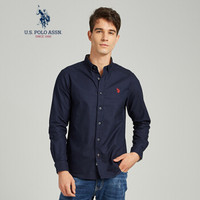 U.S. POLO ASSN. 男长袖衬衫 男士纯色时尚休闲 纯棉衬衣 ACSMQ-58505 藏蓝色 175/92A