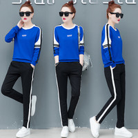 AUDDE 2019秋季新款女装新品卫衣女休闲套装女运动服两件套韩版套头宽松大码女装 zx1AF04-082 蓝色 L