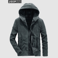 吉普（JEEP）卫衣男休闲舒适加绒加厚连帽开衫卫衣外套男2019秋冬新品男装 X-LST7919 灰色 M