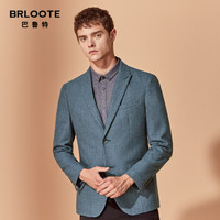 Brloote/巴鲁特纯羊毛西服男青年时尚花纱便西2019秋冬季商务绅士西装外套 蓝绿 165/88A