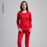 海之宁 保暖内衣女秋衣秋裤套装全棉加厚加绒宽松中高领3217-1 圆领大红 XL