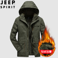 吉普 JEEP 棉服男士2019冬季加绒加厚保暖服中青年休闲宽松大码多袋棉衣 P1217 军绿 L