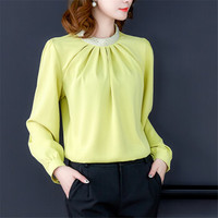 瑜珏（YuJue）职业雪纺衫 2019秋季新款时尚气质立领衬衫韩版洋气宽松长袖衬衣 HYJY923 黄色 XL