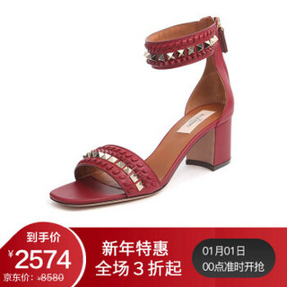 VALENTINO 华伦天奴 女士深红色牛皮粗跟凉鞋 PW2S0F51 JFL U27 8/38