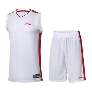 李宁 LI-NING 篮球系列男子比赛套装AATP001-8 标准白山东红（两侧）-8 M